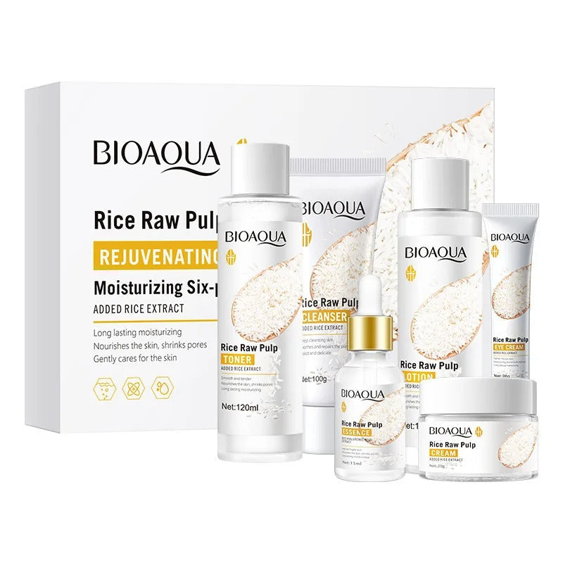 6pcs/set BIOAQUA Rice Raw Pulp Skin Care Sets Cream face